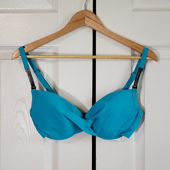 Silver By Gottex Women's Bombay Blue Criss-cross Swim Top Size 10 C Cup Padded - Picture 1 of 11